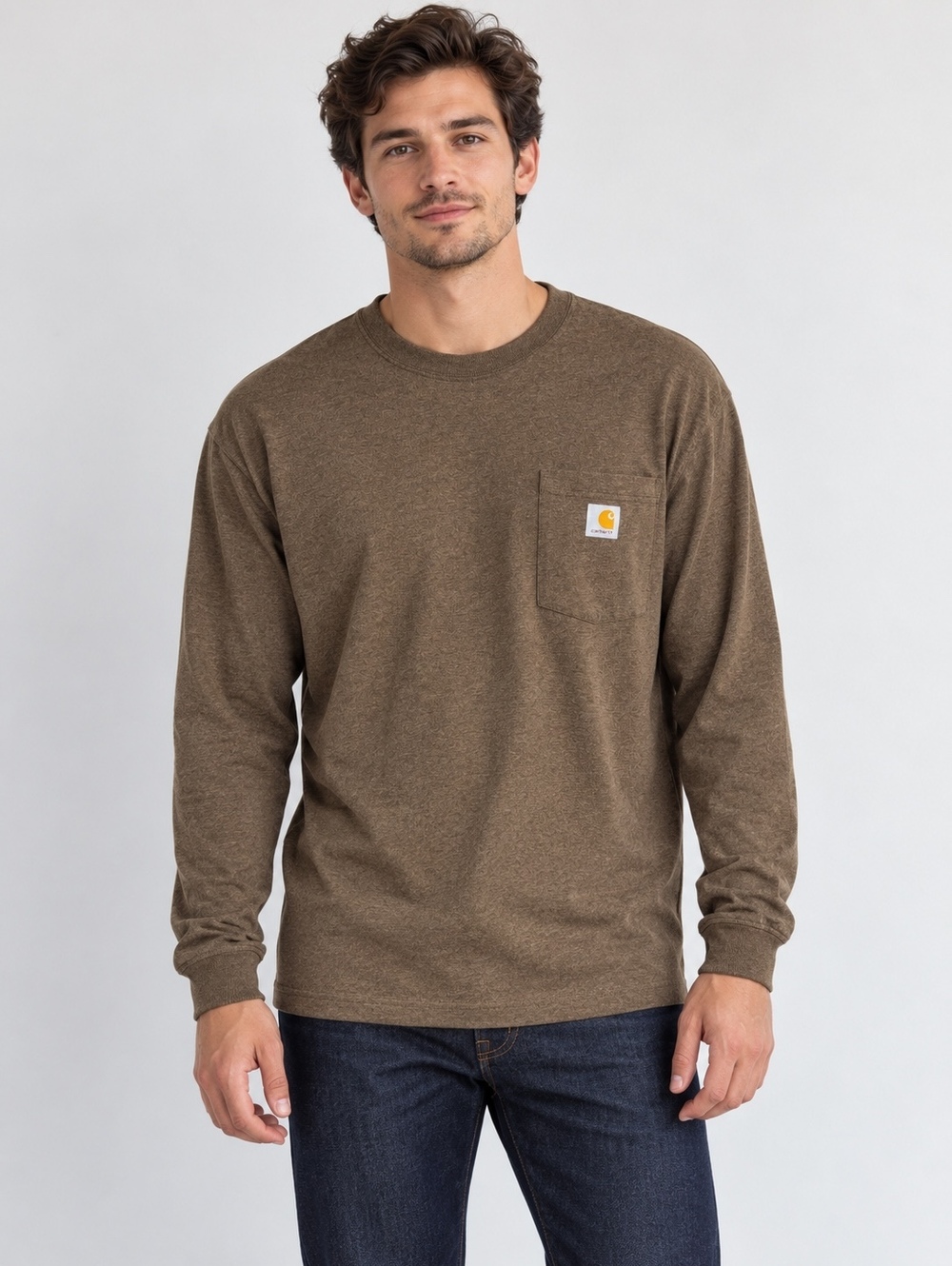 Carhartt K126 Brown Heather Long Sleeve Pocket T-Shirt Mens Large Original Fit